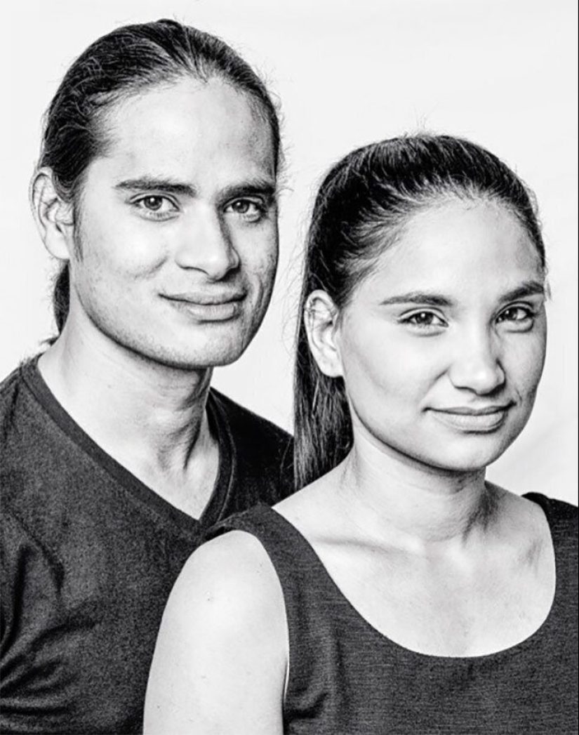 30 retratos de personas no relacionadas por sangre, pero muy similares entre sí