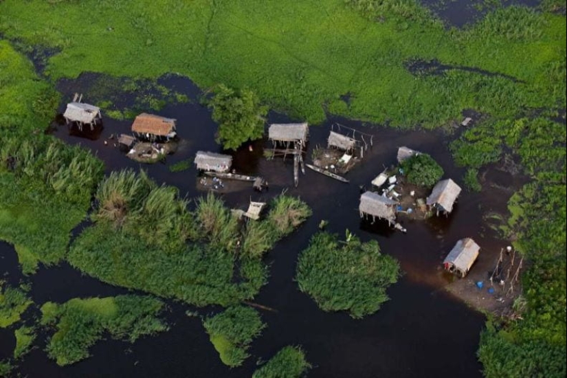 A picturesque village in a swamp in South Sudan