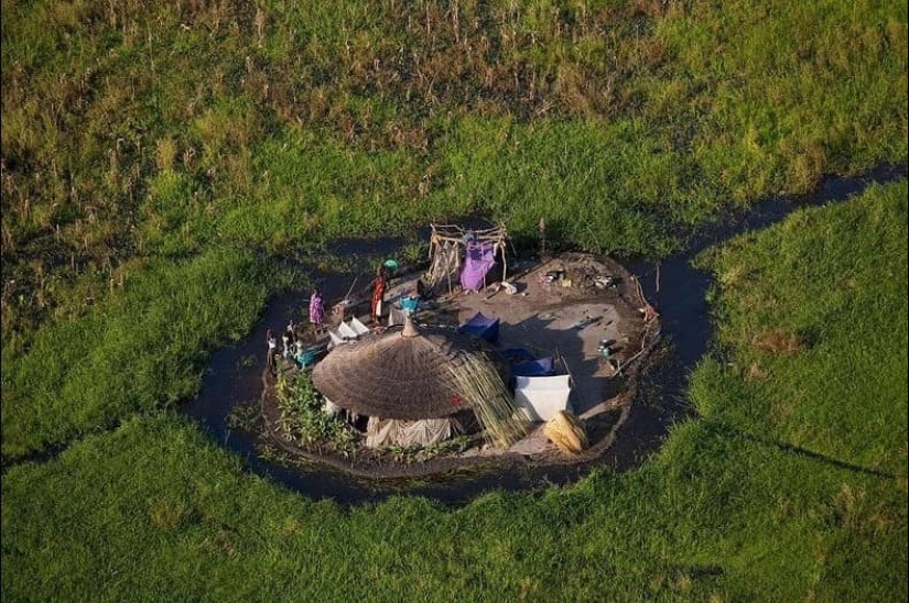 A picturesque village in a swamp in South Sudan