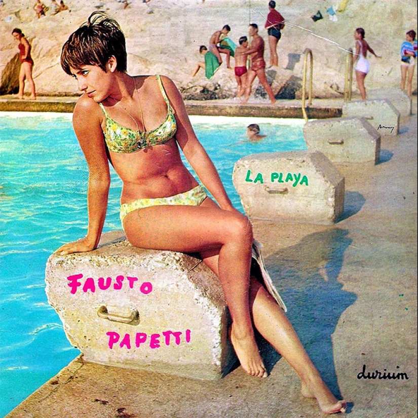 A sexy bikini with record covers 60-80 years A sexy bikini with record covers 60-80 years