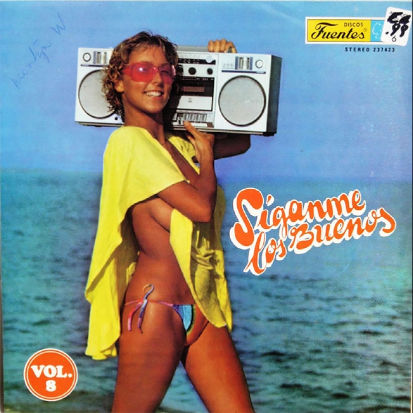 A sexy bikini with record covers 60-80 years A sexy bikini with record covers 60-80 years