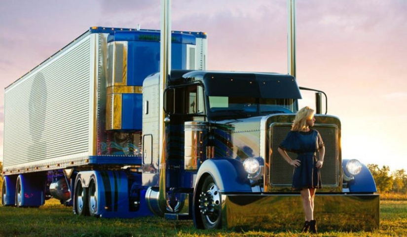 An American classic: trucks Peterbilt and leggy beauty An American classic: trucks Peterbilt and leggy beauty