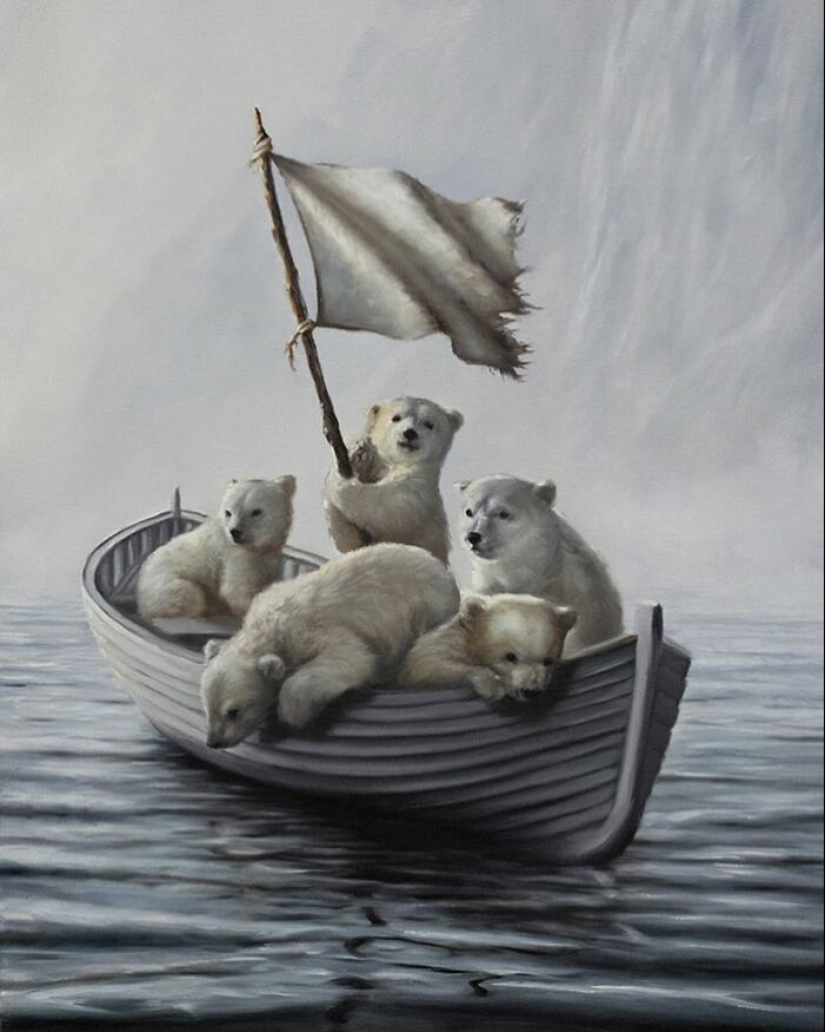 Artist’s 15 Thought-Provoking Paintings Where Animals Interact With The World As Humans