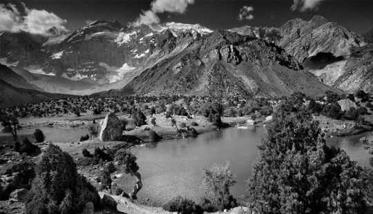 Black and white photography of mountains
