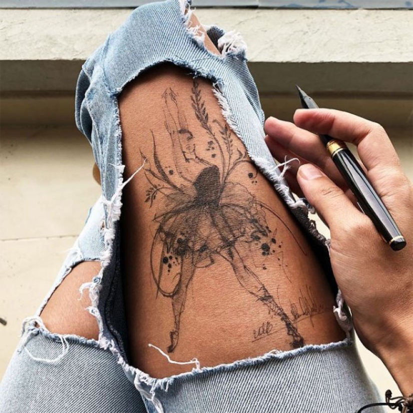 Body art on the hips from the Jordanian artist Randa Haddadin