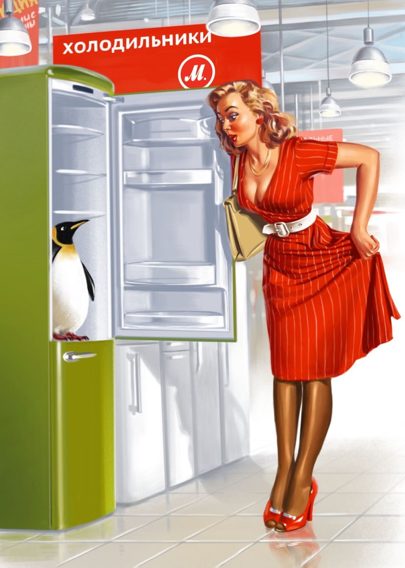 Carteles pin-up soviéticos por Valery Barykin