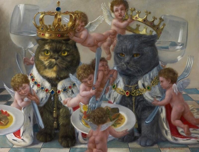 Cats are kings in the works of a talented Japanese artist, Tokujiro kawaii Cats are kings in the works of a talented Japanese artist, Tokujiro kawaii
