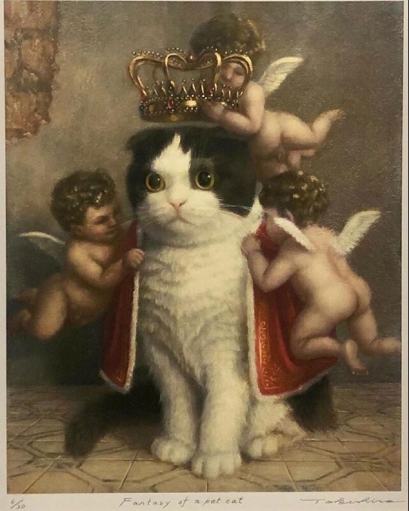 Cats are kings in the works of a talented Japanese artist, Tokujiro kawaii Cats are kings in the works of a talented Japanese artist, Tokujiro kawaii
