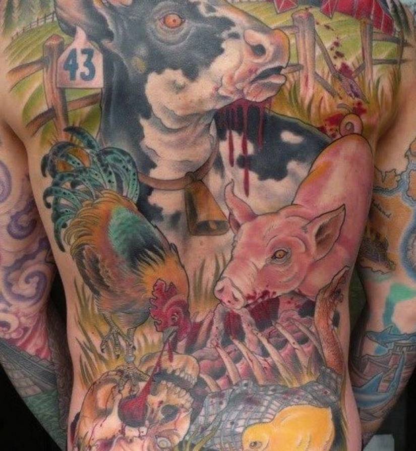 "Comer su ensalada — no te metas con los chicos": ¿qué es un tatuaje cubren los veganos "Comer su ensalada — no te metas con los chicos": ¿qué es un tatuaje cubren los veganos