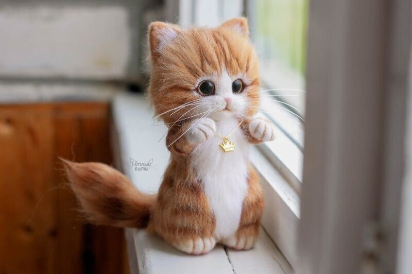 Cute kittens made of felt from the needlewoman Elizabeth Delektorskaya