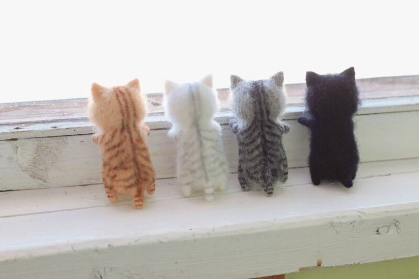 Cute kittens made of felt from the needlewoman Elizabeth Delektorskaya