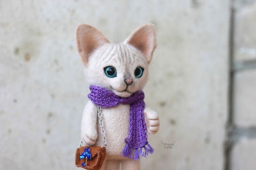 Cute kittens made of felt from the needlewoman Elizabeth Delektorskaya