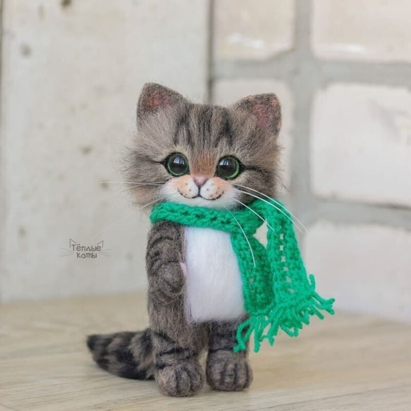 Cute kittens made of felt from the needlewoman Elizabeth Delektorskaya
