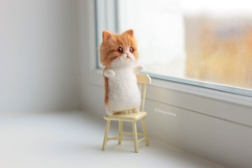 Cute kittens made of felt from the needlewoman Elizabeth Delektorskaya