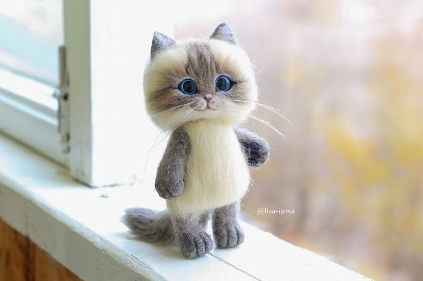 Cute kittens made of felt from the needlewoman Elizabeth Delektorskaya