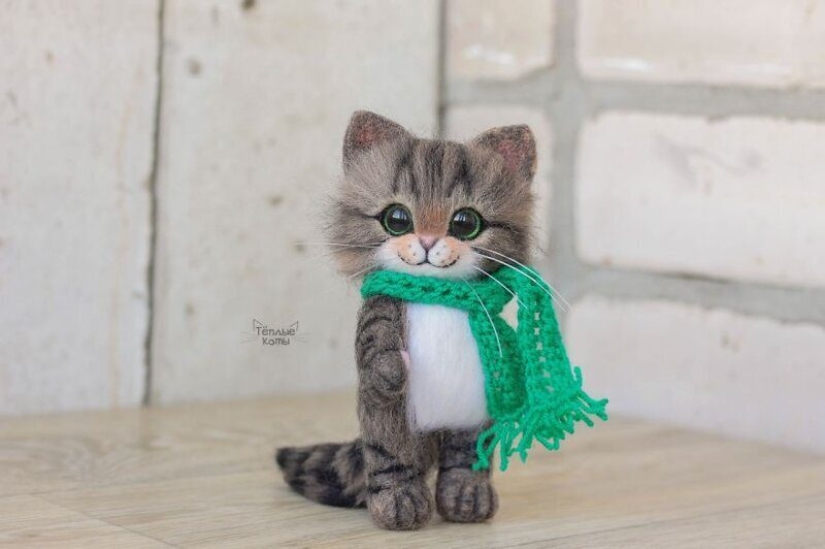 Cute kittens made of felt from the needlewoman Elizabeth Delektorskaya