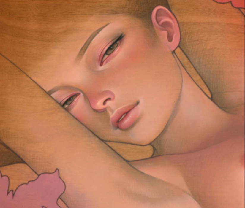 Delicate and Seductive Wood Paintings by Audrey Kawasaki
