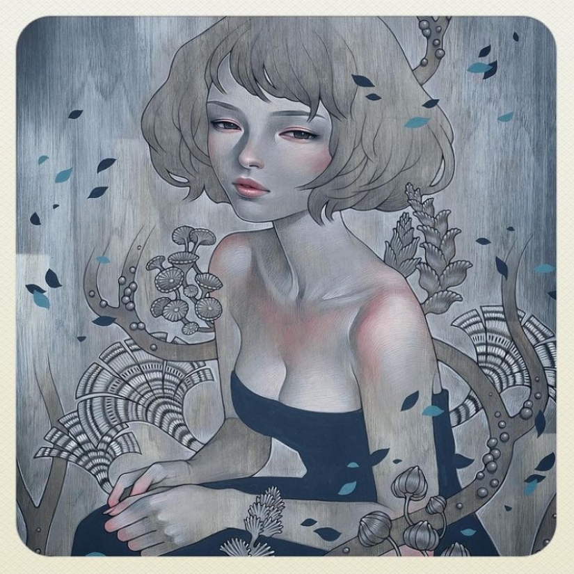 Delicate and Seductive Wood Paintings by Audrey Kawasaki