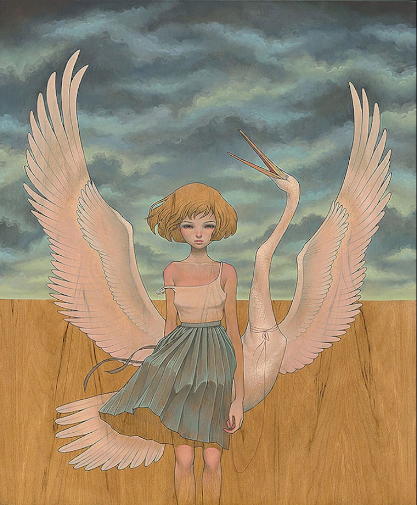 Delicate and Seductive Wood Paintings by Audrey Kawasaki