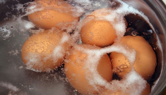 Do not pour out the water in which the eggs were cooked! You'll need it again… Do not pour out the water in which the eggs were cooked! You'll need it again…
