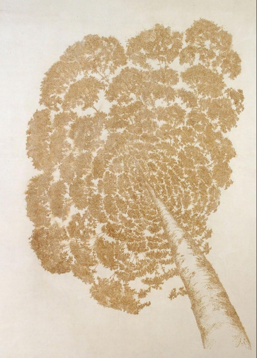 Dot art: the artist burns paper with incense sticks and creates incredible paintings