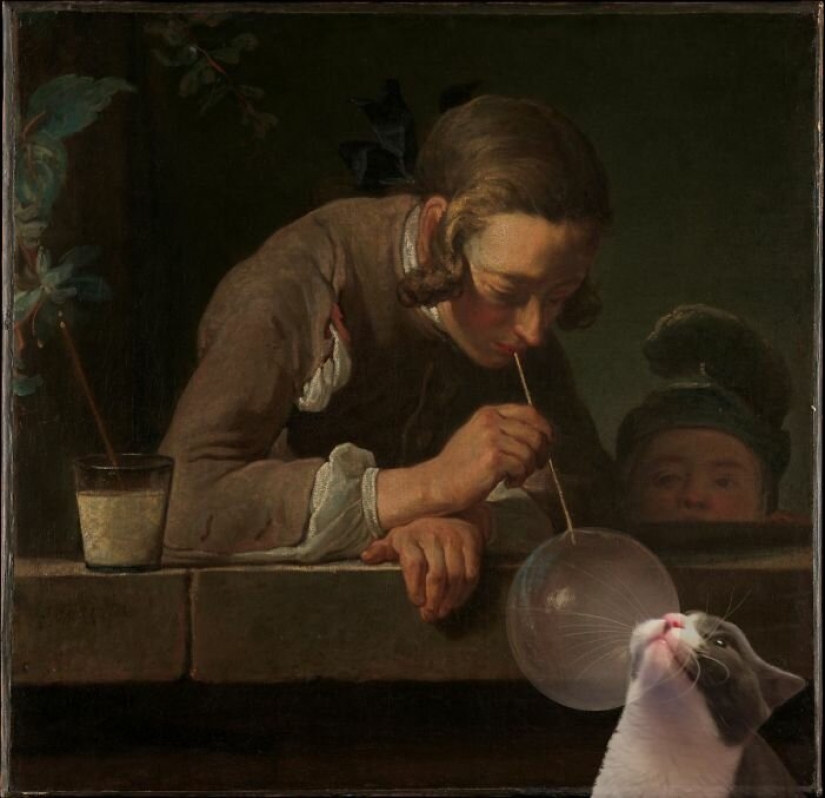 El artista hizo que las pinturas de los viejos maestros fueran aún mejores agregando gatos allí