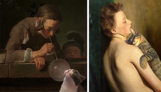 El artista hizo que las pinturas de los viejos maestros fueran aún mejores agregando gatos allí