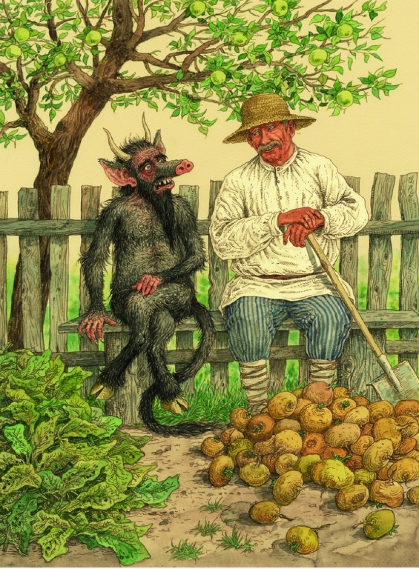 Espíritus malignos eslavos malos y buenos en las pinturas de Valery Slauk