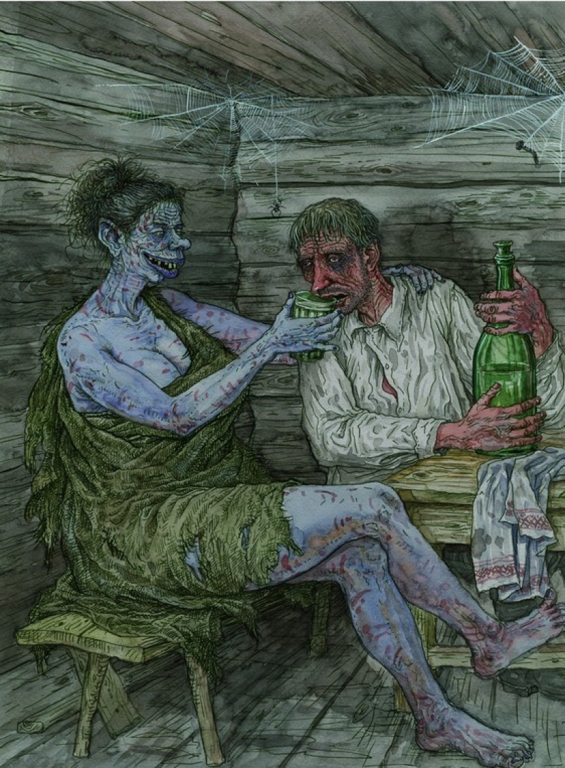 Espíritus malignos eslavos malos y buenos en las pinturas de Valery Slauk