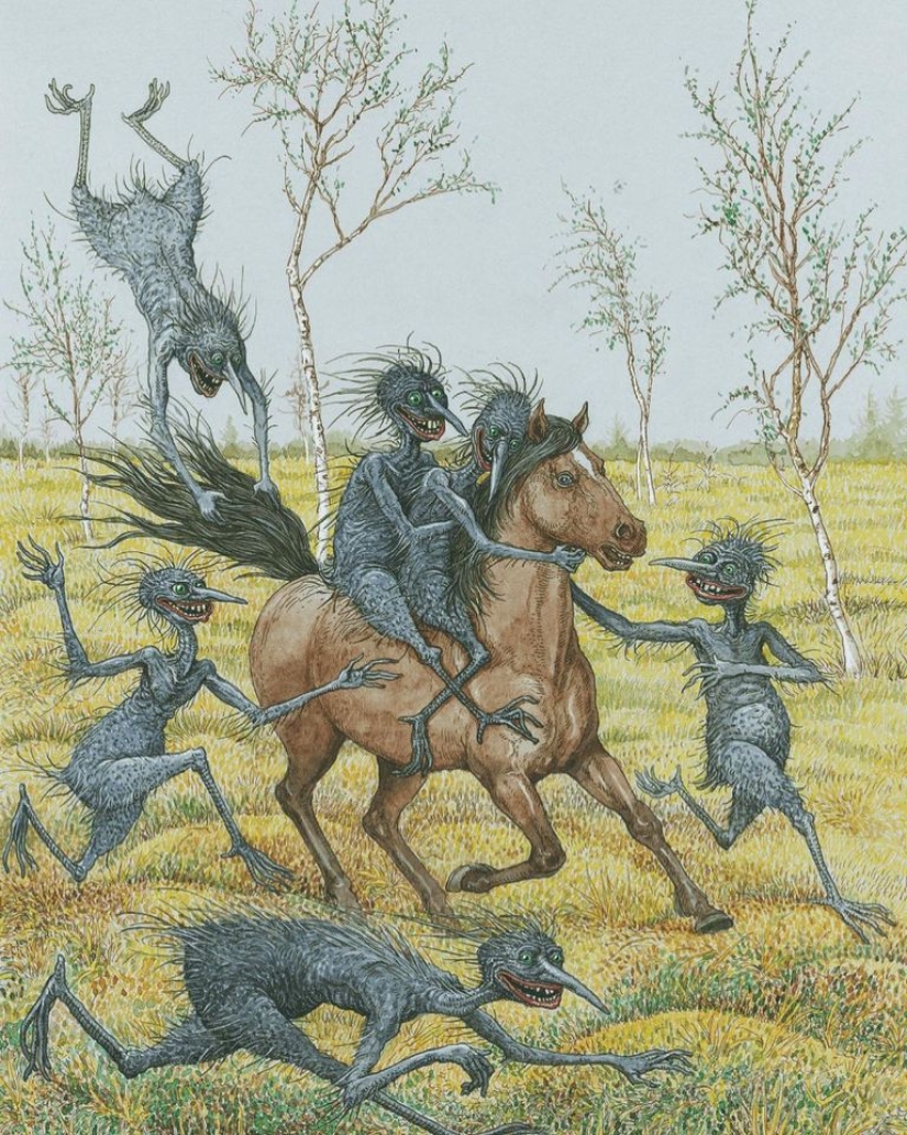 Evil and good Slavic evil spirits in the paintings of Valery Slauk