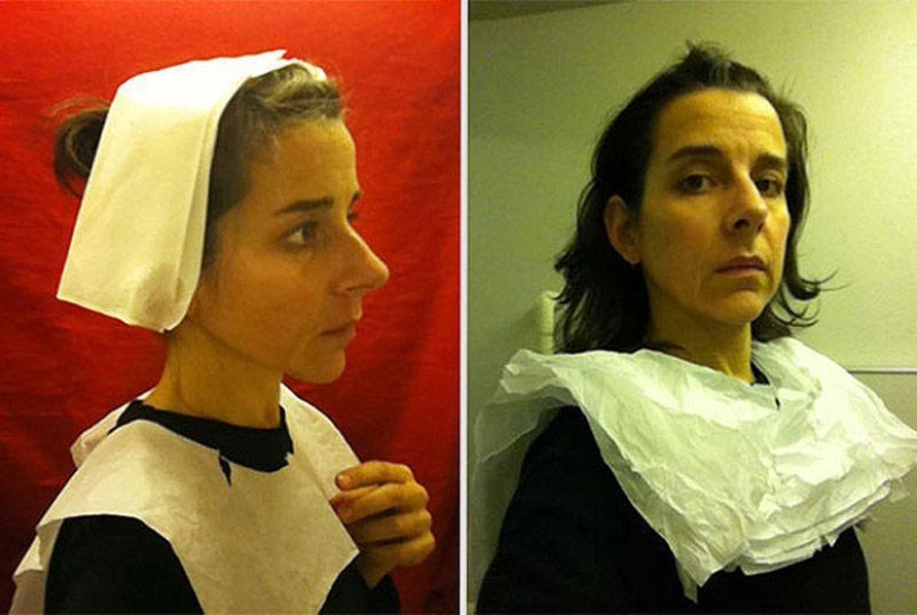 Flemish portraits of the XV century, "recreated" in the airplane toilet