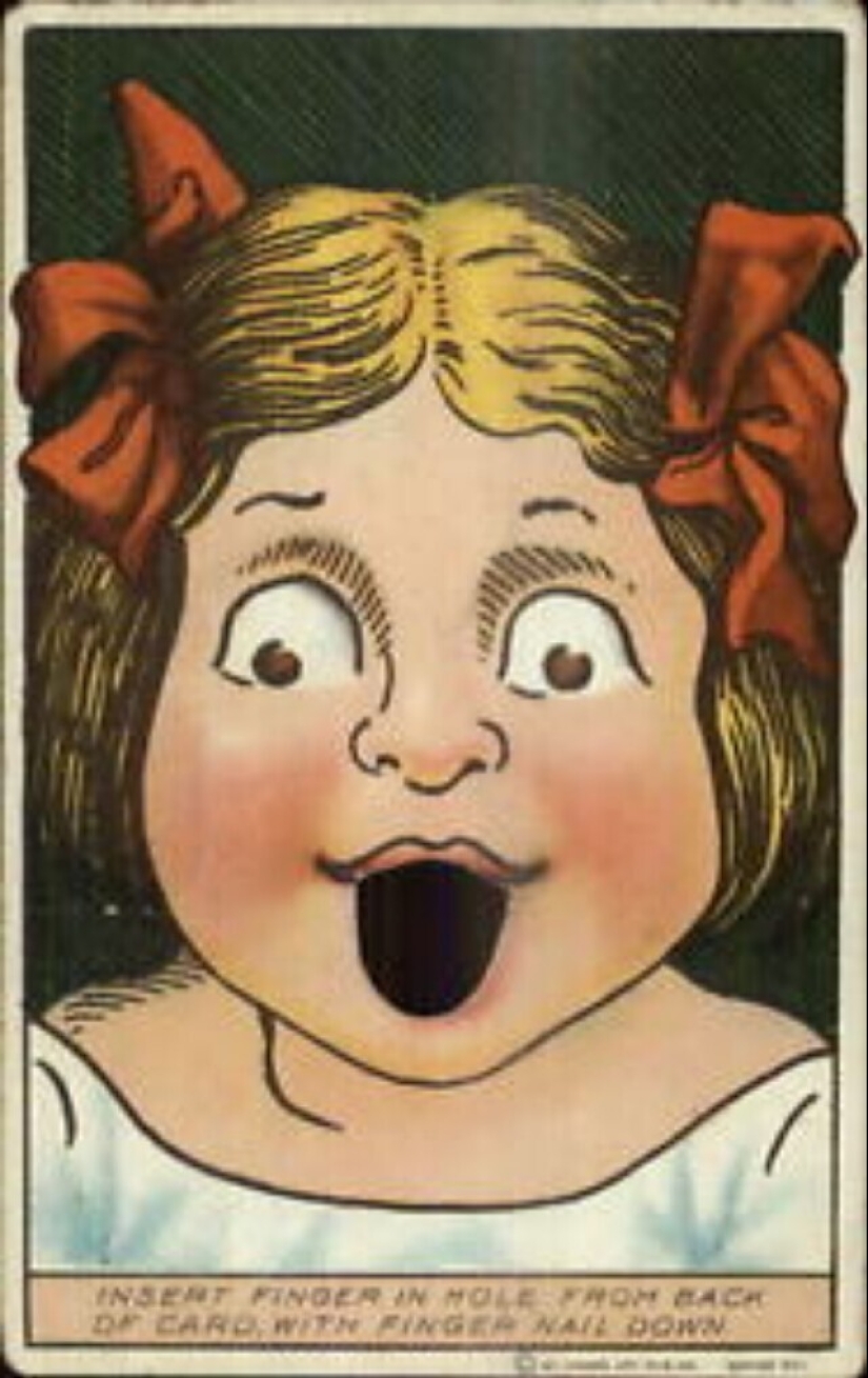 Fun from a century ago: Strange interactive Postcards with finger holes Fun from a century ago: Strange interactive Postcards with finger holes
