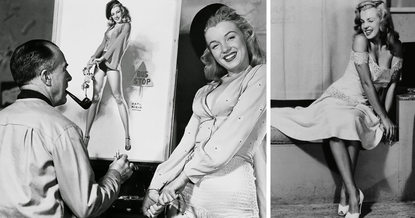 Futuro símbolo sexual Marilyn Monroe posando para pinup artista Earl Moran en el finales de los 40‑s Futuro símbolo sexual Marilyn Monroe posando para pinup artista Earl Moran en el finales de los 40‑s