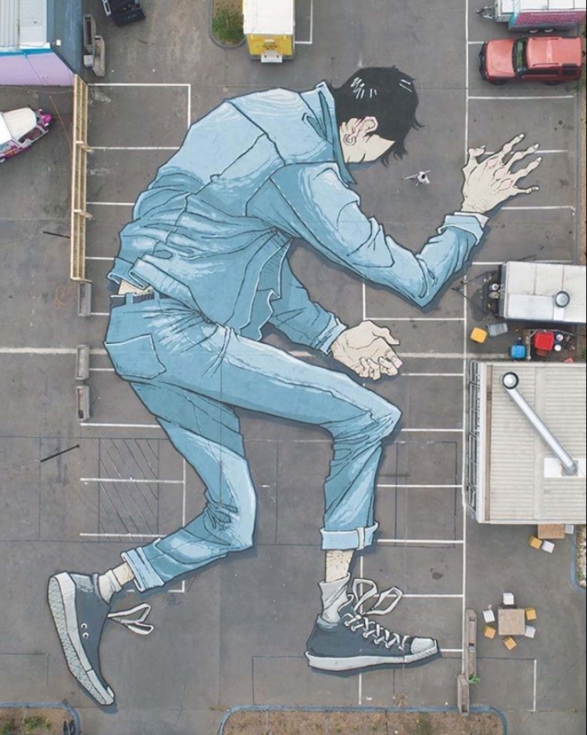 Giant murals on the ground by Australian Kitt Bennett