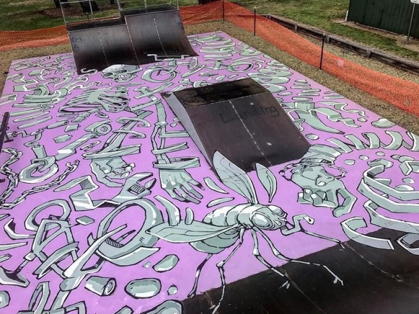 Giant murals on the ground by Australian Kitt Bennett