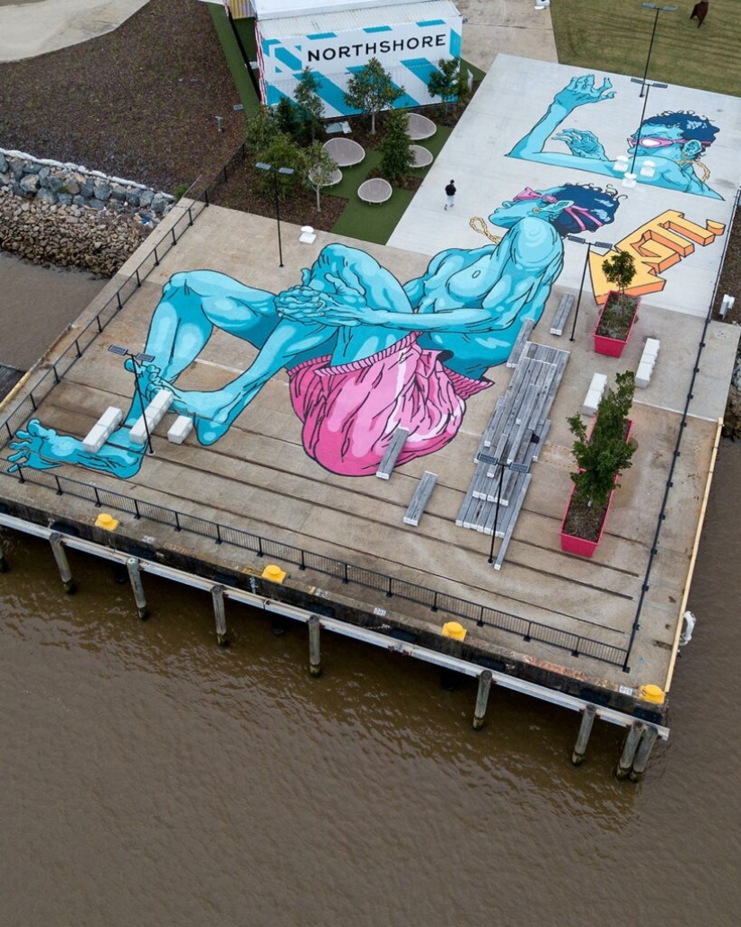 Giant murals on the ground by Australian Kitt Bennett