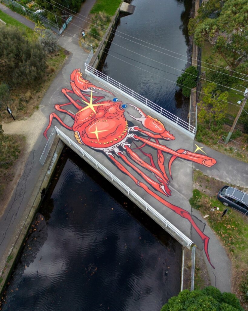 Giant murals on the ground by Australian Kitt Bennett