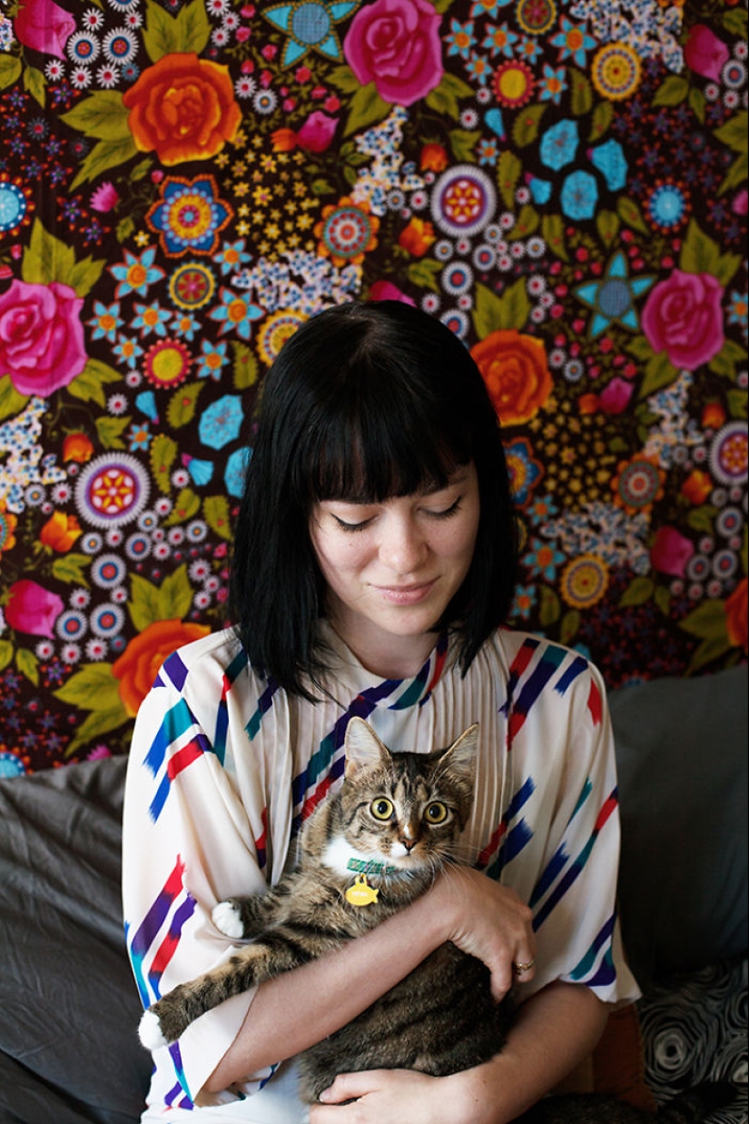 Girl, sheltered homeless cats