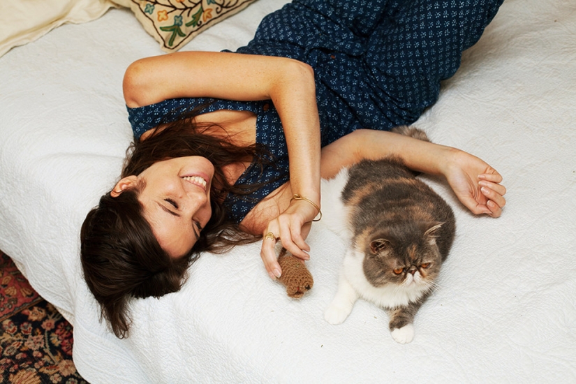 Girl, sheltered homeless cats