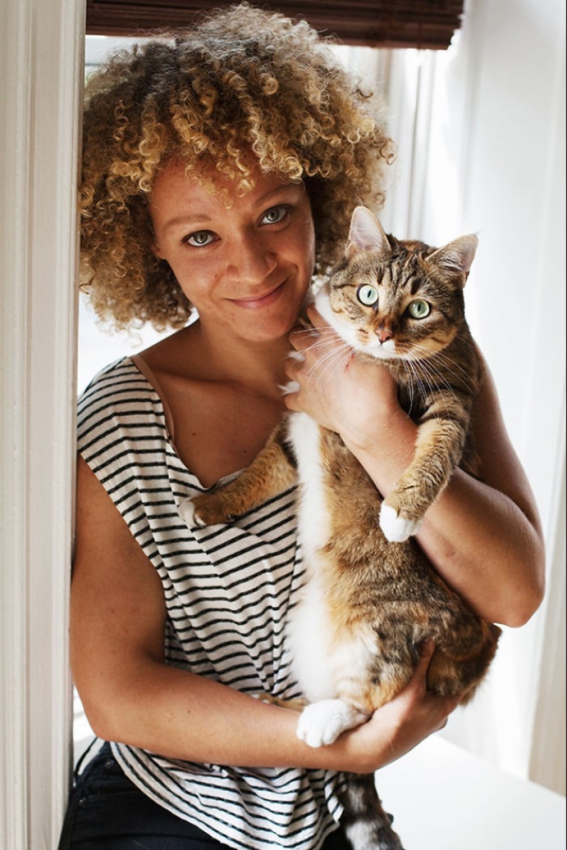 Girl, sheltered homeless cats