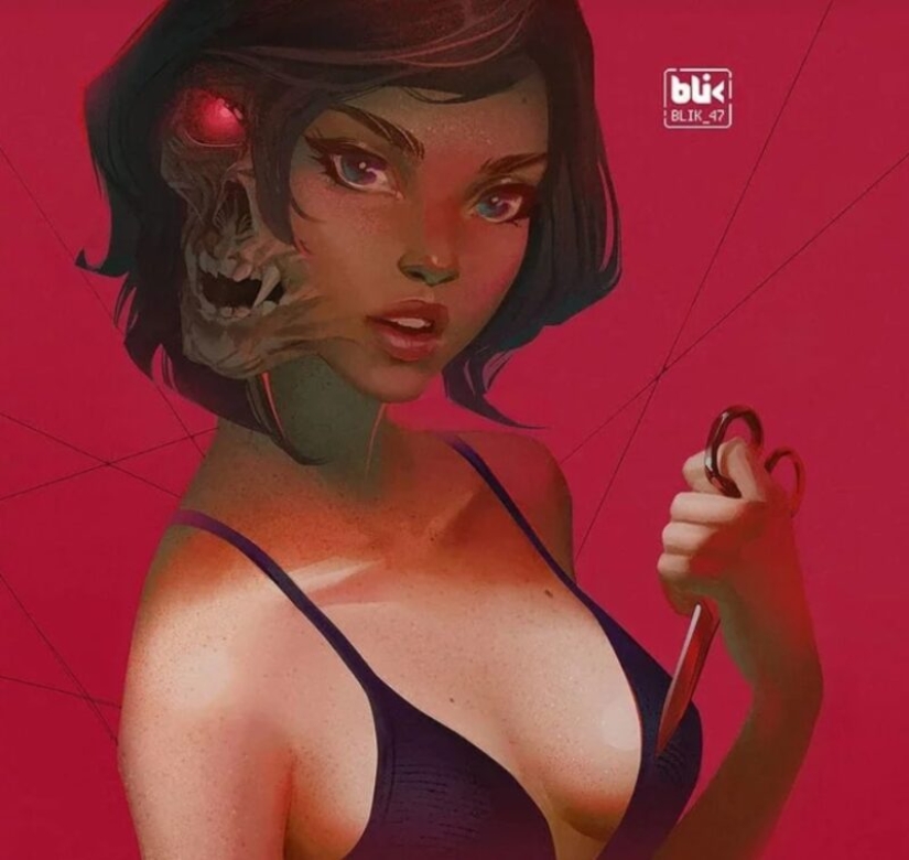 Guerreros infernales y chicas dulces por el ilustrador Igor Lomov