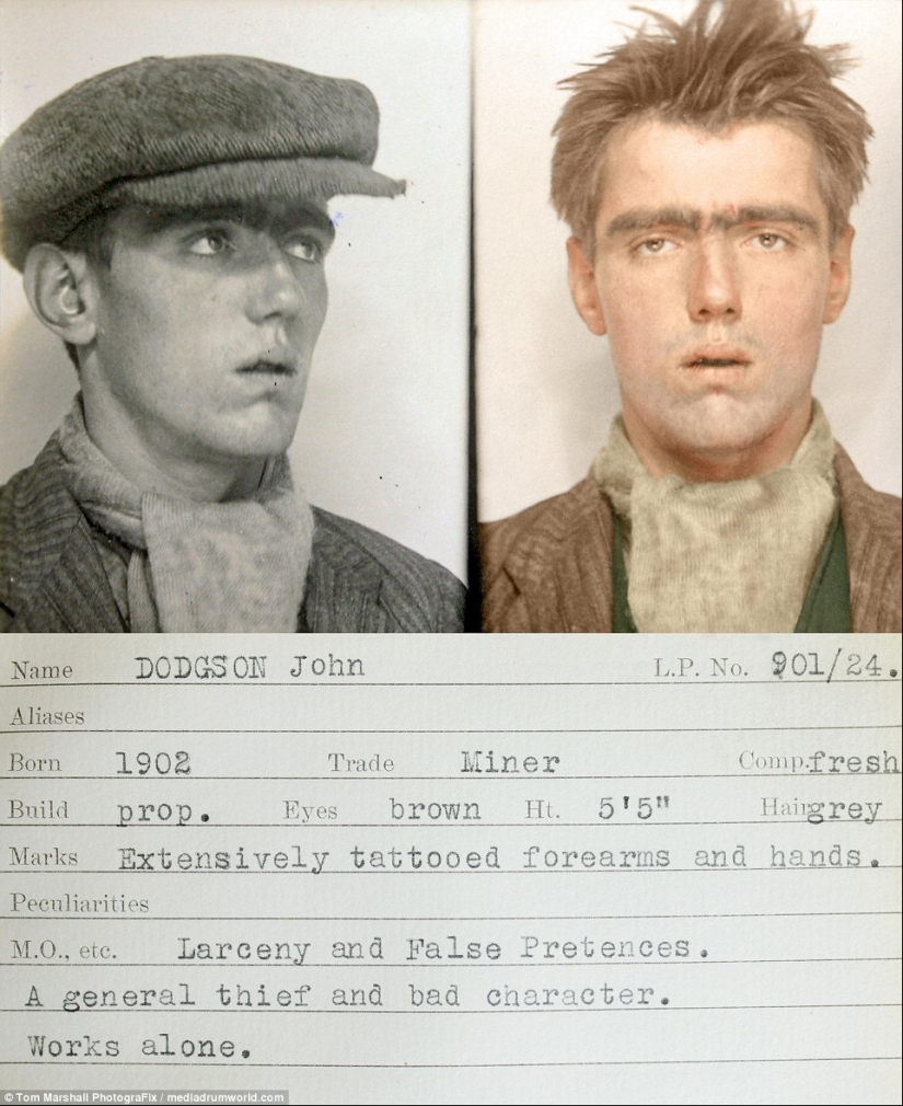 Hop-stop, we are not afraid of Scotland Yard: Color photographs of criminals of the 1930s