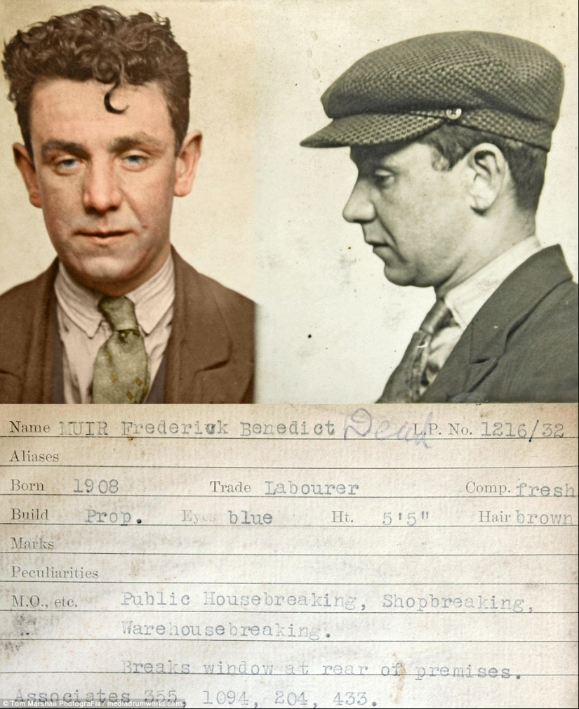 Hop-stop, we are not afraid of Scotland Yard: Color photographs of criminals of the 1930s