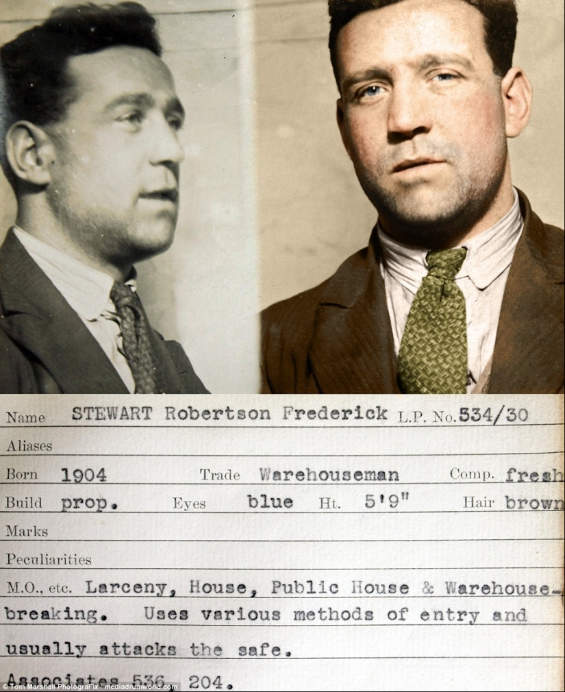 Hop-stop, we are not afraid of Scotland Yard: Color photographs of criminals of the 1930s