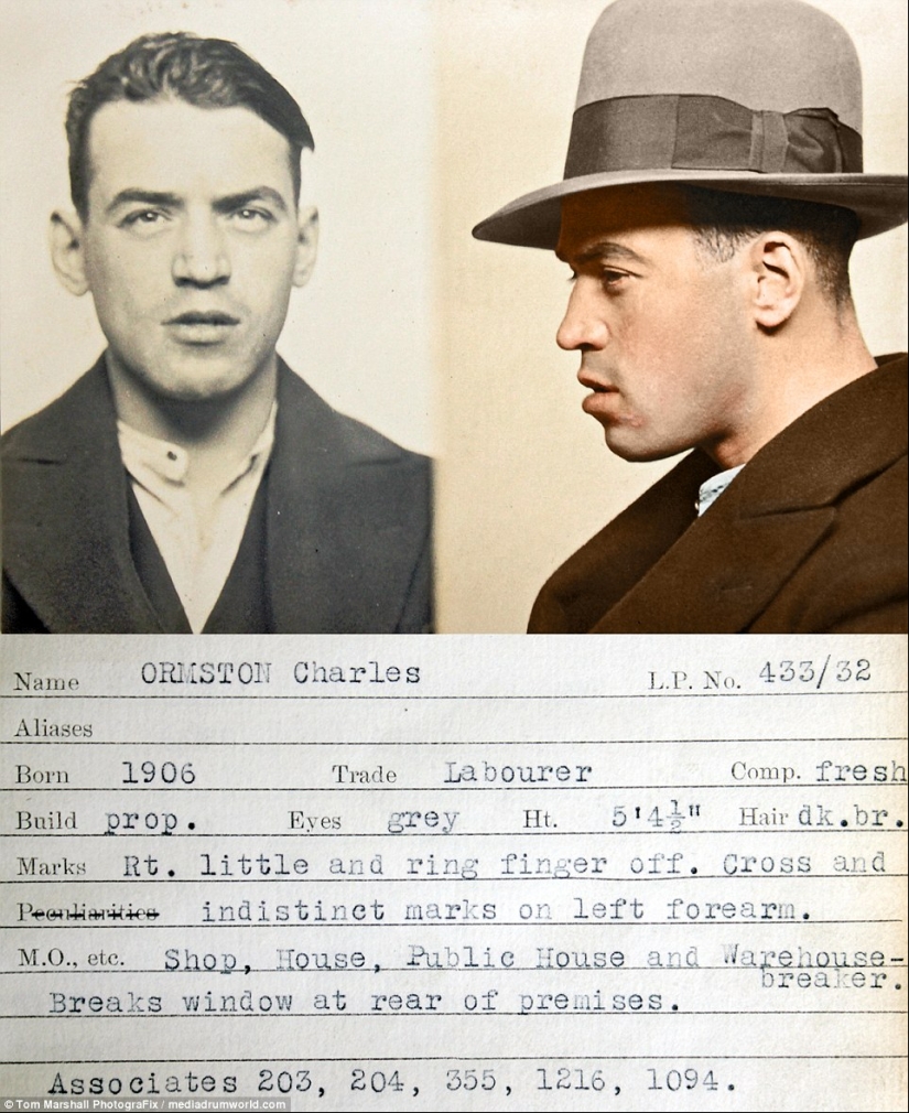 Hop-stop, we are not afraid of Scotland Yard: Color photographs of criminals of the 1930s