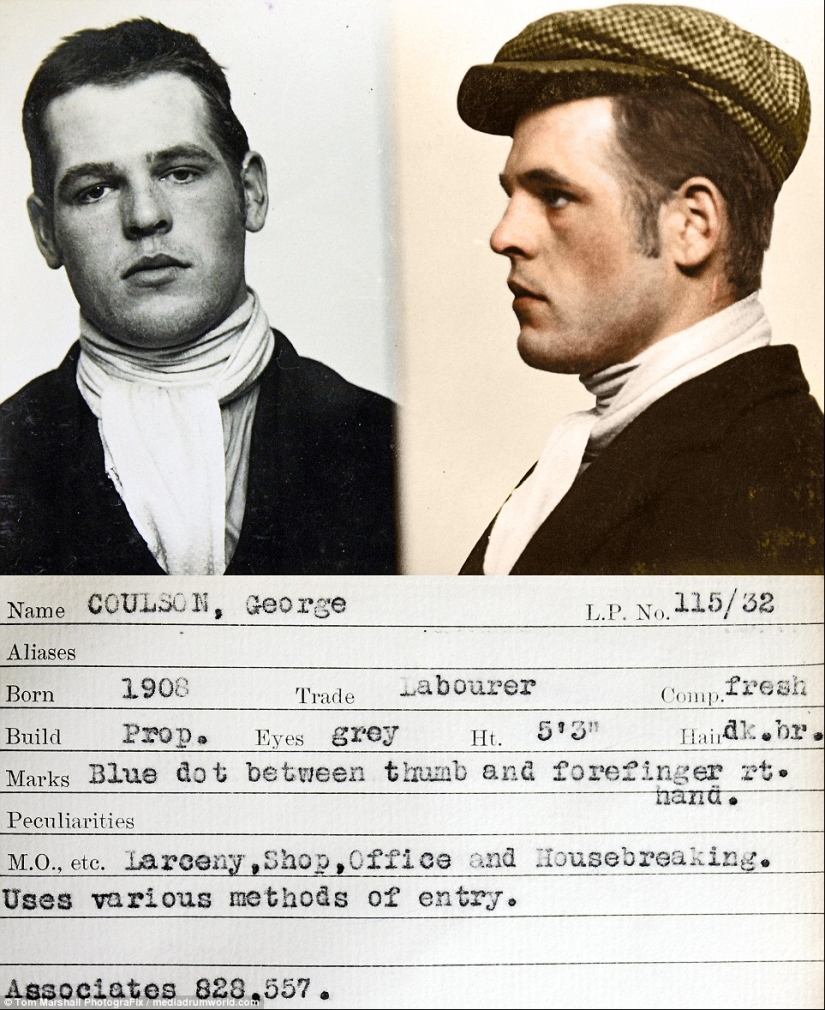 Hop-stop, we are not afraid of Scotland Yard: Color photographs of criminals of the 1930s