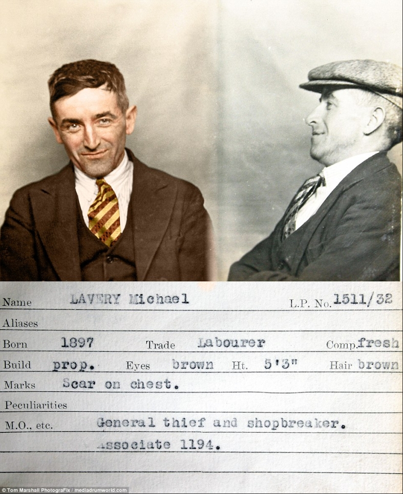 Hop-stop, we are not afraid of Scotland Yard: Color photographs of criminals of the 1930s