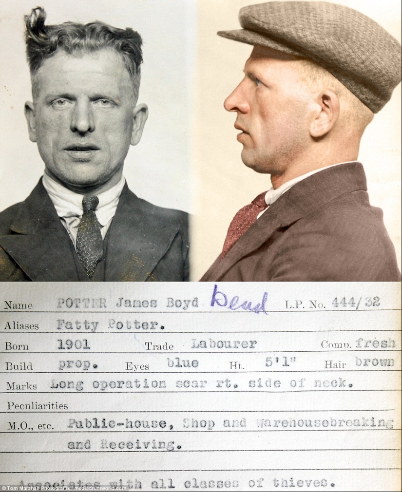 Hop-stop, we are not afraid of Scotland Yard: Color photographs of criminals of the 1930s