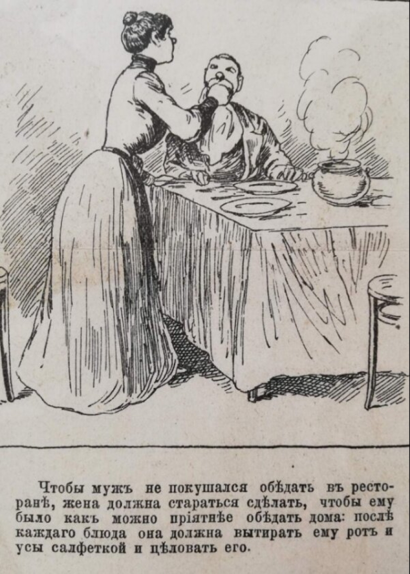 Illustration from magazine of the late 19th century: "how to behave As a good wife" Illustration from magazine of the late 19th century: "how to behave As a good wife"