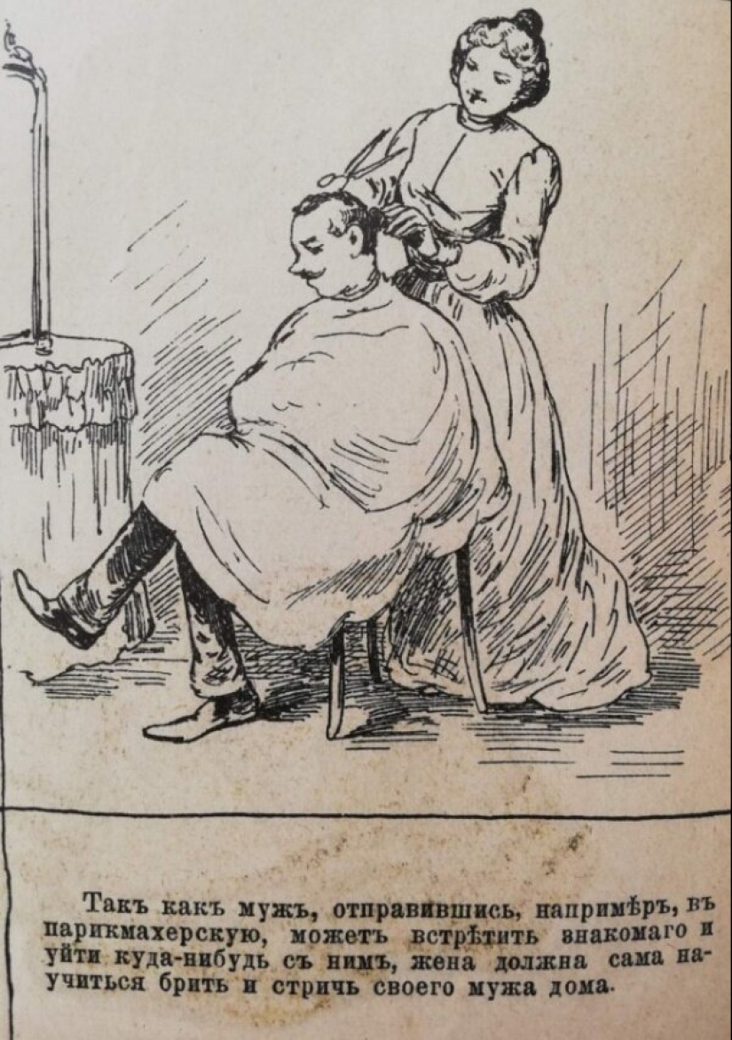 Illustration from magazine of the late 19th century: "how to behave As a good wife" Illustration from magazine of the late 19th century: "how to behave As a good wife"